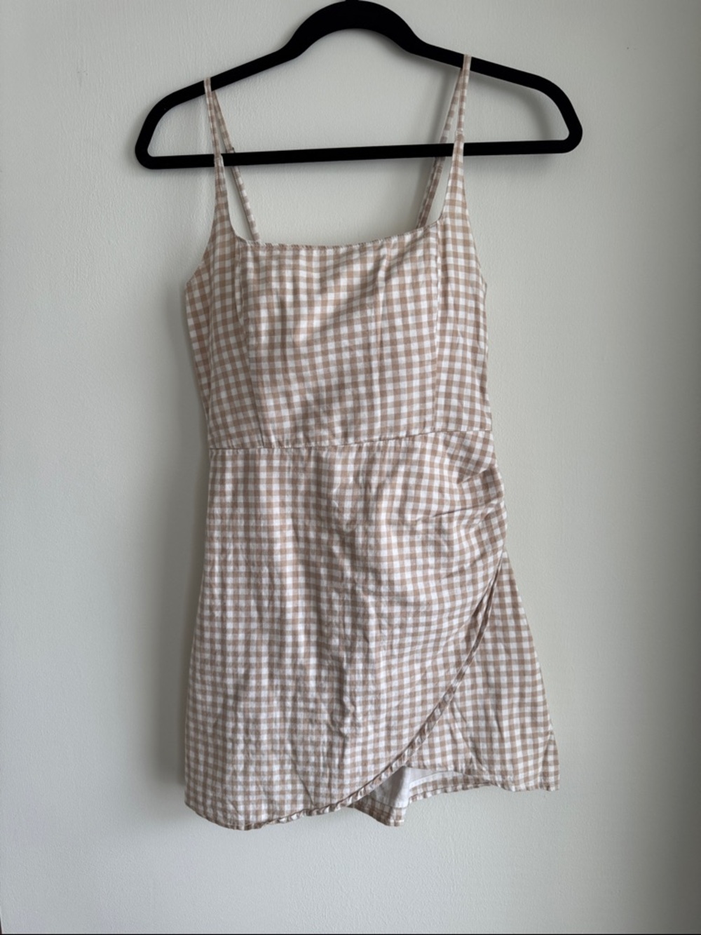 Abercrombie & Fitch Beige and White Gingham Slip Dress